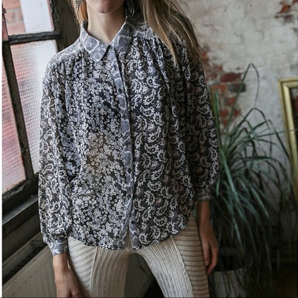 FREE PEOPLE Dani Button Down Pieced-Print Top - Picture 3 of 14